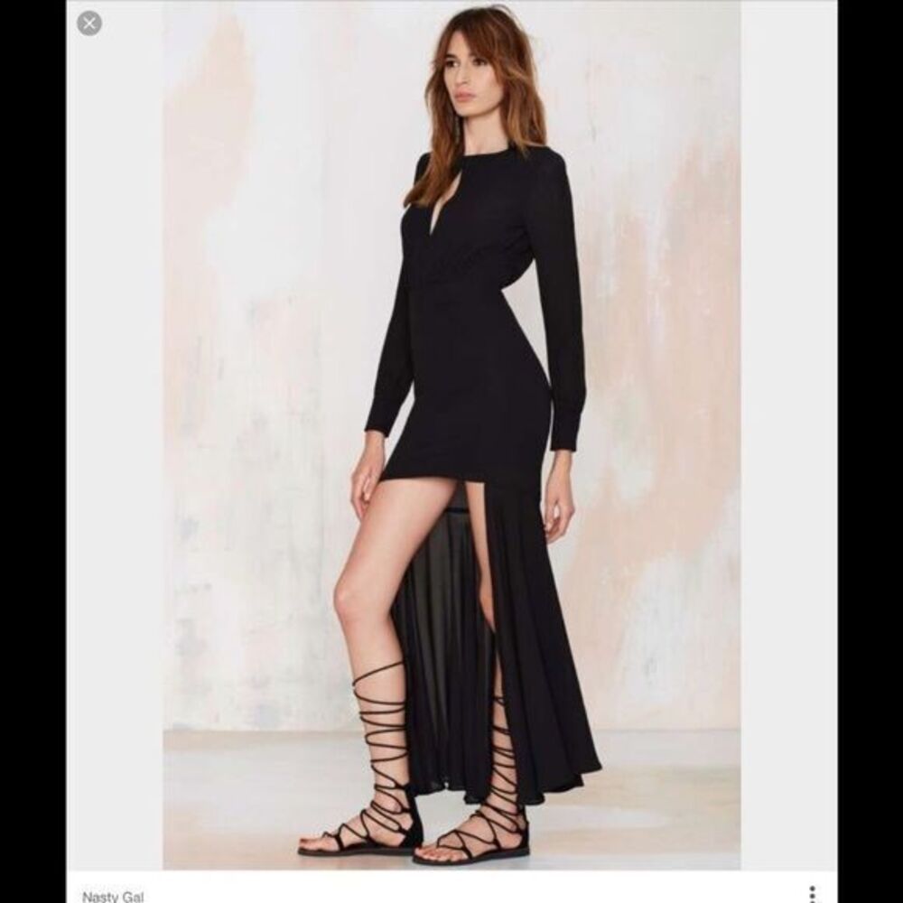 NWT Nasty Gal dramarama high/low black dress XXS Open Slit in‎ back Lined Skirt